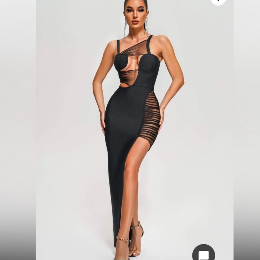 Chic Black Asymmetrical Mesh Dress